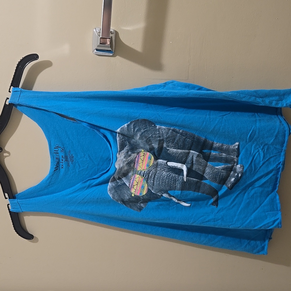Blue Tank Top with Elephant Print
